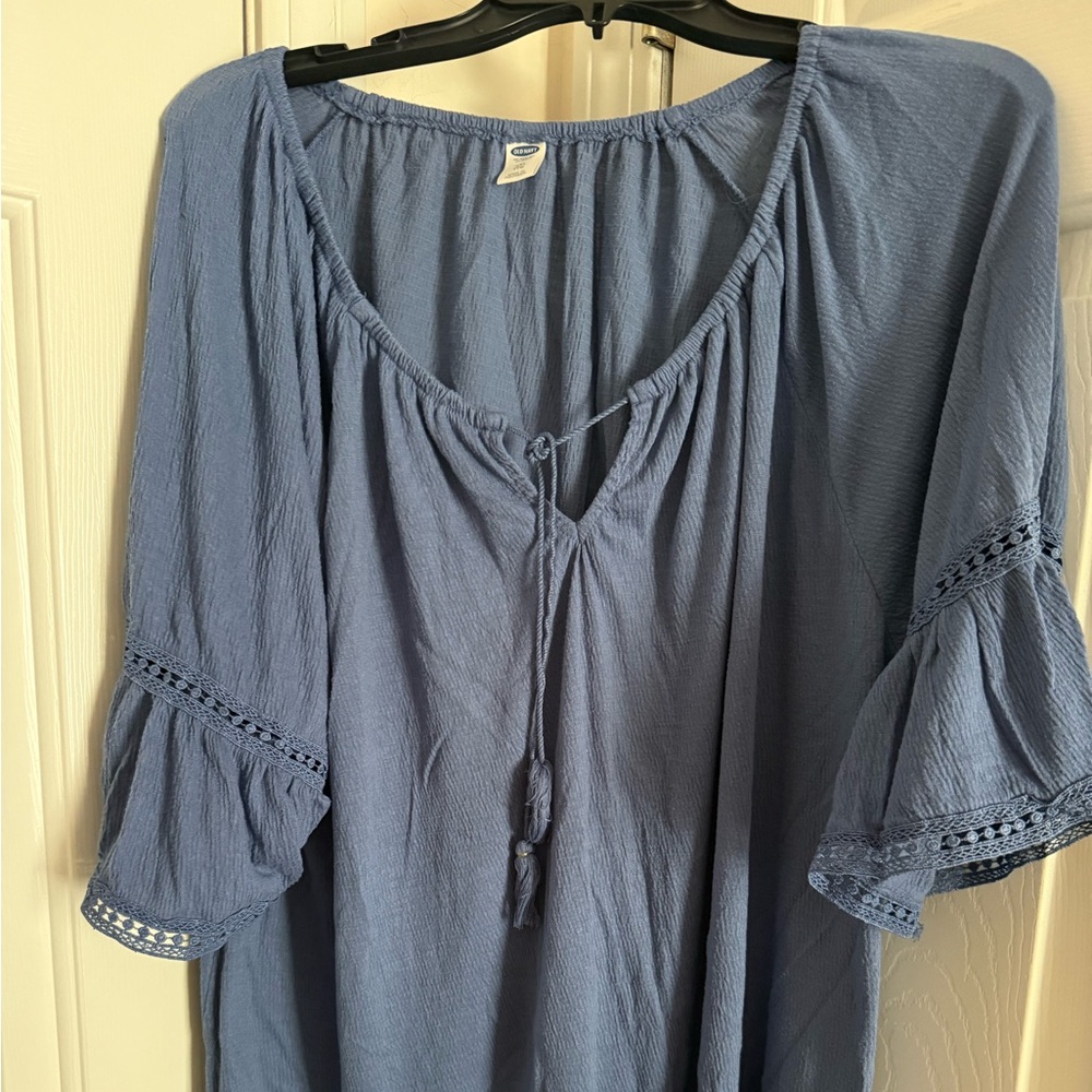 Old Navy Blue Bell Sleeve Blouse with Tie Front